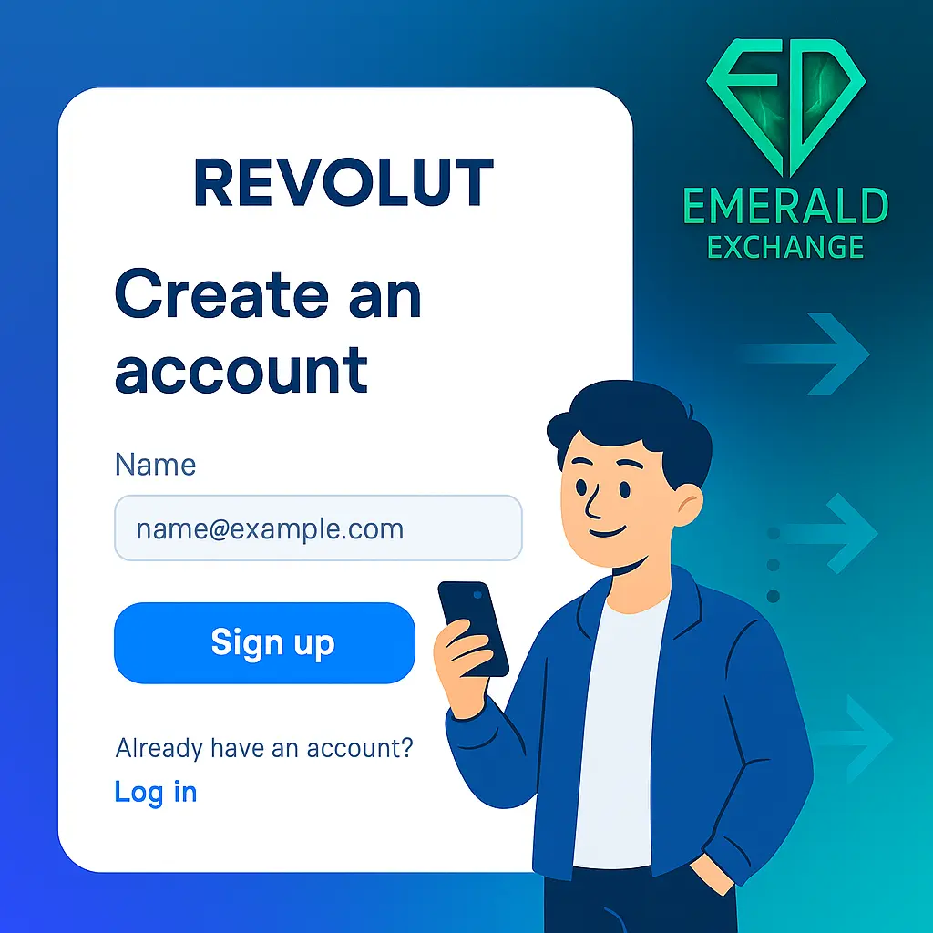   alt="لوگو Revolut -مراحل ثبت نام. انتقال پول بین‌المللی ارزان و سریع با صرافی امرالد"